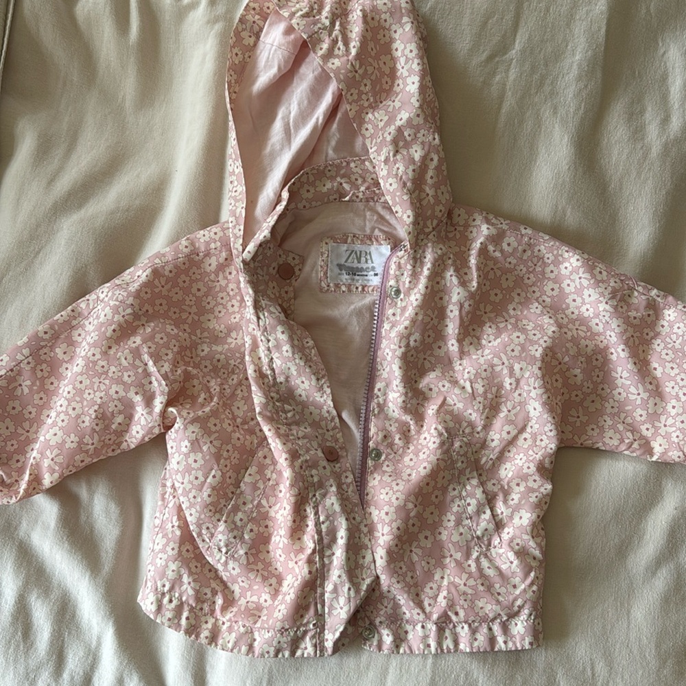 Zara toddler girls raincoat light jacket pink daisy floral 12-18 months
